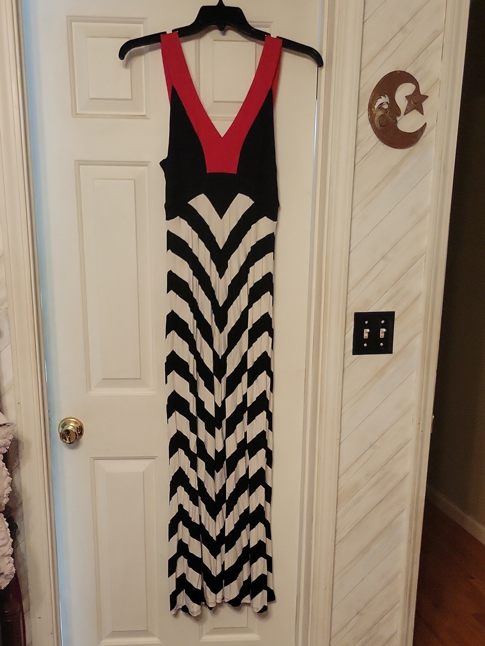 Karen Kane Hot Pink, Black & White Chevron Maxi Dress